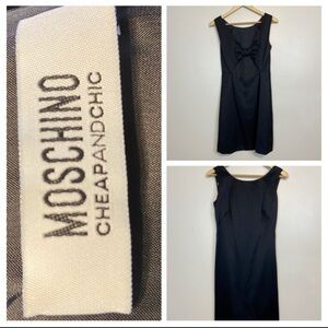 Moschino Cheap & Chic Little Black Dress Elegant Bow Back Cocktail Dress Wool